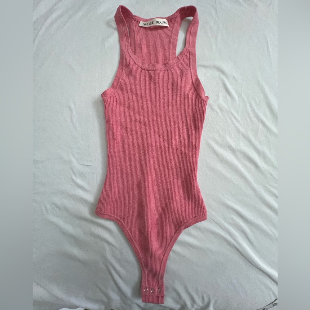 Live The Process Pink Ribbed Bodysuit